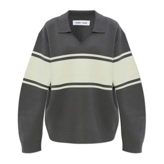 Sams&oslash;e & Sams&oslash;e V-neck Knitwear, female, Gray, Size: XS Saanne Polo