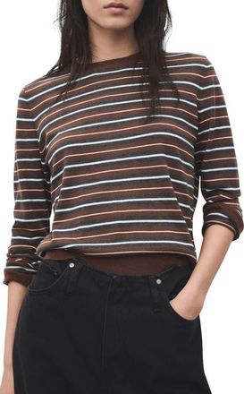 Mango Stripe Crewneck Sweater in Caramel at Nordstrom, Size X-Small