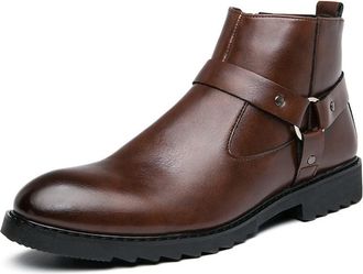 Generic Mens Chelsea Ankle Boots Burnished Toe Side Zip Harness Slip On Wearable Anti-slip Waterproof Non Casual Slip On(Brown,7.5 UK)