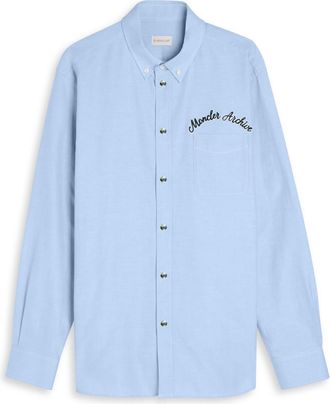 Moncler Embroidered Cotton Oxford Shirt - Blue - S