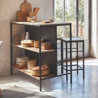 Sweeek Wood & Metal High Table With 2 Stools in Light Brown