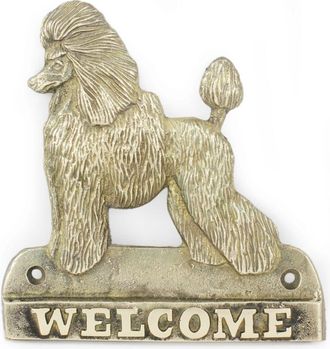 OEM Caniche: Un Cartel Para Puerta Con Un Perro, Una Placa De Bienvenida De Lat&oacute;n, Un Cartel &Uacute;nico Con La Palabra Bienvenido De Art-dog