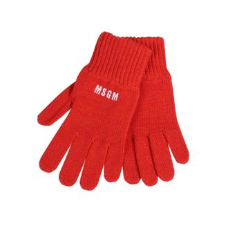 Msgm Gloves, female, Red, Size: ONE SIZE Embroidered Knitted Wool Blend Gloves