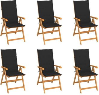 vidaXL Vidaxl - Sillas De Jard&iacute;n 6 Uds Madera Maciza De Teca Cojines Negro