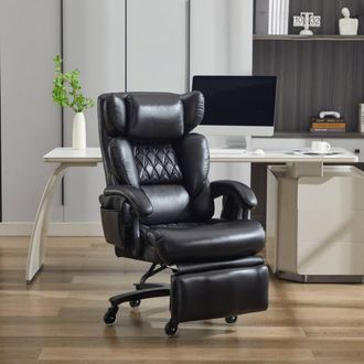 Direct Wicker PU Upholstered Massage Recliner with Footrest, Swivel Computer Chair in Black