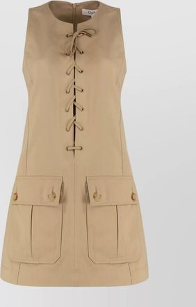 Chloé satin cotton dress with button and slit