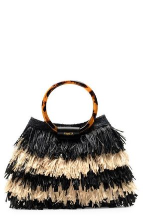 Frances Valentine Shaggy Tiered Raffia Fringe Tote in Black/Natural at Nordstrom