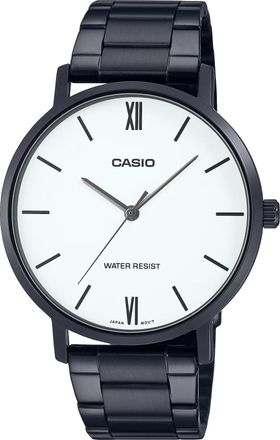Casio Mens Black Stainless Steel Watch with White Dial - MTP-VT01B-7BUDF