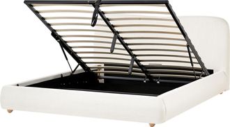 Beliani Cama Con Almacenaje Minimalista 160 X 200 Cm De Tela Moderna Blanco Crema Blagnac