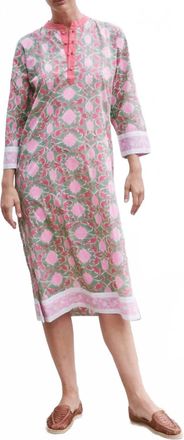 SZ Blockprints Isle Frock In Lisbon Print In Celery/rose/indian Lake