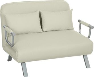 HOMCOM Sof&aacute; Cama De 2 Plazas Sof&aacute; Cama Peque&ntilde;o Tapizado En Ante Sint&eacute;tico Con Respaldo Ajustable De 5 Niveles Y 2 Almohadas 111x80x78 Cm Crema - Homcom