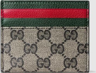 Gucci Card Case With Web Card Slots, Blue, Original GG Fabric