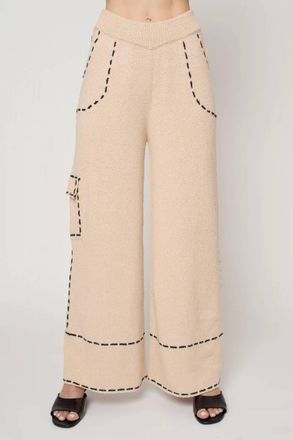 Atelier Delphine Lottie Boucle Cotton Pant In Grain And Navy