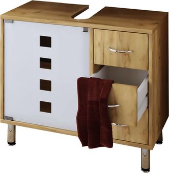 VCM Armario De Lavabo De Madera Vcm Armario De Ba&ntilde;o Dimensiones: Al. 58 X An. 67 X T. 30 Cm 1 Puerta De Vidrio De Seguridad Esg 3 Cajones Muebles De Ba&ntilde;o 
