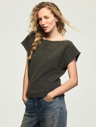 Lucky Brand Womens Pointelle Cloud Soft Sweater Tee