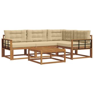 vidaXL Conjunto De Sof&aacute;s De Exterior Con Coj&iacute;n 5 Pcs Natural Y Beige Vidaxl