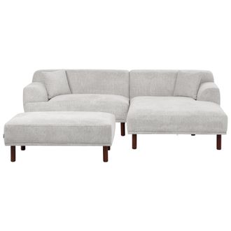 Beliani Beliani - Sof&aacute; Esquinero 3 Plazas De Tela Izquierdo Con Otomana Estilo Minimalista Gris Claro Holt