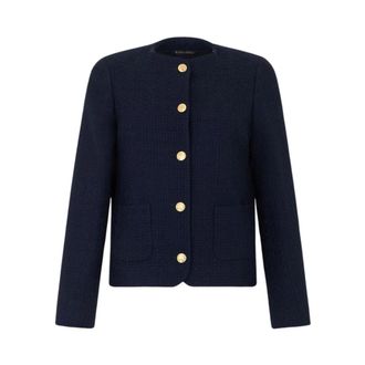 Brooks Brothers Collarless Gold Buttons Wool Jacket - female - Brooks Brothers - Tweed Jackets - Blue - 3XS - Jackets