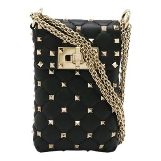 Valentino Pre-owned Cross Body Bags, female, Black, Size: ONE SIZE Pre-owned Rockstud Leather Phone Shoulder Bag