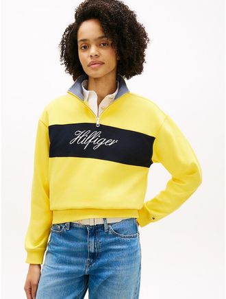 Tommy Hilfiger Womens Brushed-Back Quarter-Zip Sweatshirt - Yellow - XXL