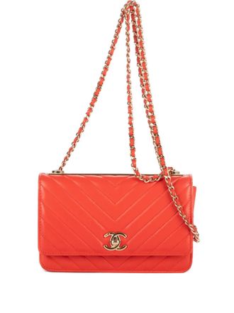 Chanel Gewatteerde schoudertas met chevron-streep - Oranje