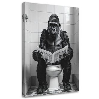 Feeby Impresi&oacute;n De Imagen, Mono Gracioso En El Ba&ntilde;o Gorila Leyendo El Peri&oacute;dico En Blanco Y Negro, 80x120