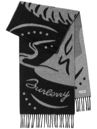 Burberry Mirrored Horse kasjmier sjaal - Zwart