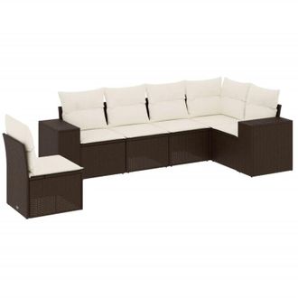 vidaXL Set Sof&aacute;s De Jard&iacute;n 6 Piezas Y Cojines Rat&aacute;n Sint&eacute;tico Marr&oacute;n Vidaxl