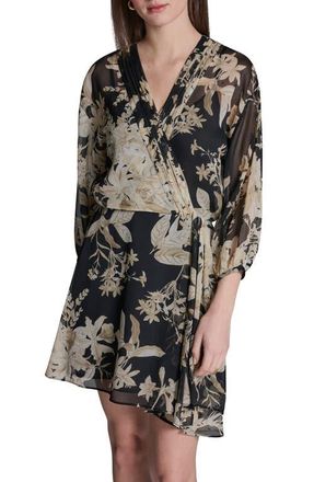 BCBGeneration Floral Smocked Chiffon Minidress in Black Multi at Nordstrom, Size 10