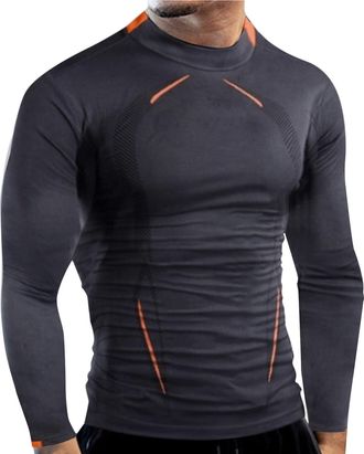 Generic Male Autumn And Winter High Elasticity Breathable Sports Tight Long Sleeve Pattern Print Quick Dry Fitness Top Mens Compression Base Layer Shirt