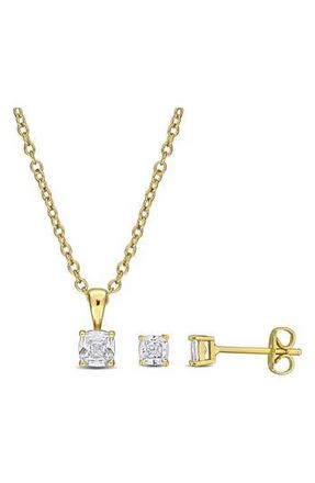 Delmar Cushion Cut Cubic Zirconia Earrings & Necklace Set in Gold at Nordstrom Rack