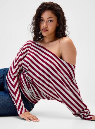 Twik Womens Cinched waist striped off-the-shoulder T-shirt