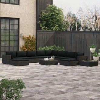 vidaXL Set Muebles De Jard&iacute;n 12 Pzas Y Cojines Rat&aacute;n Sint&eacute;tico Negro Vidaxl