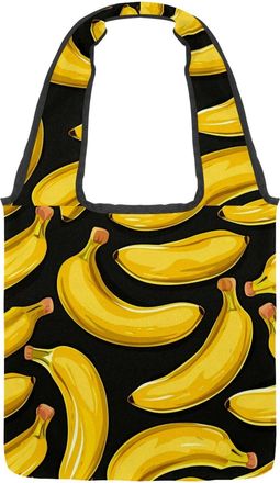 Generic Yellow Banana Print Reversible Canvas Shoulder Tote - Double-Sided Print, 12oz Cotton, 27cm Drop, Fold-Flat Bag for Travel, Shopping, Street Outings