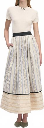 Maude Juniper Embroidered Stripe Maxi Skirt In Striped