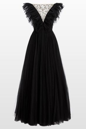Jenny Packham Foxglove Embellished Ruffled-tulle Maxi Dress in Liquorice at Nordstrom, Size 14 Uk