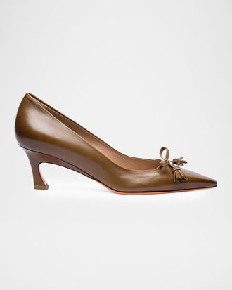 Santoni 55mm Leather Bow Pumps