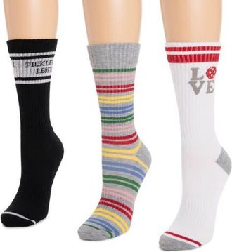 Muk Luks Cotton Rib Compression Crew Sock 3 Pair Pack in Rainbow at Nordstrom