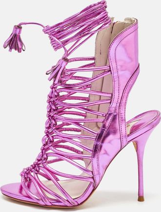 Sophia Webster Metallic Purple Leather Lacey Tie Up Sandals