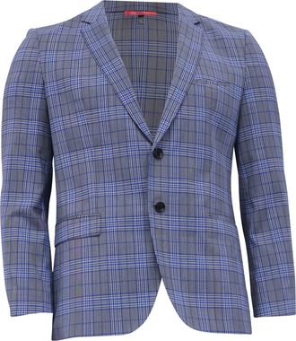 BOSS Hugo Boss Plaid Single-Breasted Blazer in Blue Wool
