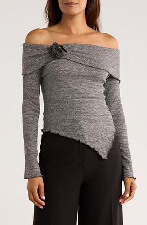 Patrizia Luca Off the Shoulder Long Sleeve Asymmetric Top in Grey at Nordstrom Rack, Size X-Small