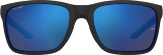 Under Armour 58mm Polarized Rectangular Sunglasses in Matte Black 2/Grey Blue Polar at Nordstrom