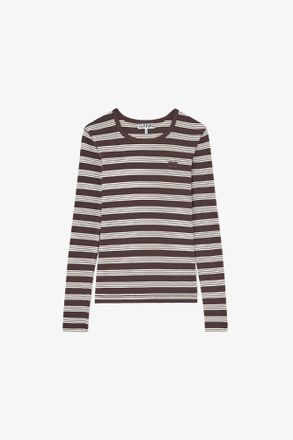 Ganni Brown Long-sleeve Top in Stripe - Size XS Organic Cotton