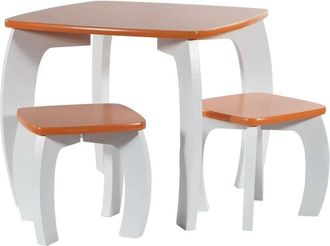 Wanderlust Deco Wanderlust Deco - Set Mesa Y 2 Taburetes De Madera Blancos/naranja 96x48x42 H Cm