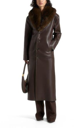 Mani&egrave;re De Voir Cenya Fur Collar Belted Leather Coat in Brown at Nordstrom, Size 12