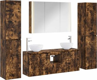 vidaXL Juego De Muebles De Ba&ntilde;o 6 Uds. Roble Ahumado Vidaxl