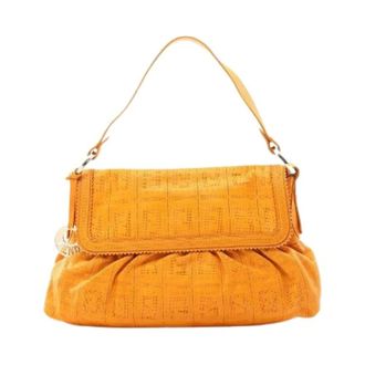 Fendi Pre-owned Zucca Perforated Leather Shoulder Bag - Dames - Pre-owned - Oranje - Maat: ONE Size Leer