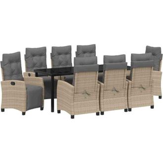 vidaXL Conjunto De Comedor De Jard&iacute;n 9 Pcs Beige Rat&aacute;n Sint&eacute;tico Vidaxl