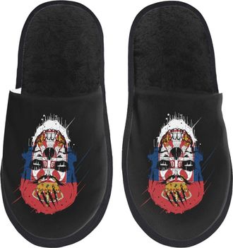 Generic Fuzzy Slippers Creative Patriot Skull National Flag Fluffy Slippers Soft Unisex Slipper For Bathroom Party Guest M