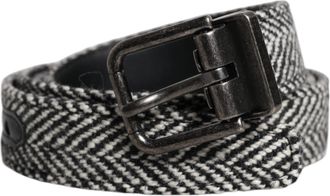 Dolce & Gabbana Mens Black White Silver Tone Metal Buckle Belt And Virgin Wool Leather